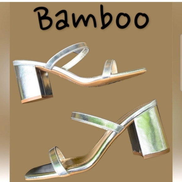 NWOT Bamboo strappy silver chunky heel shoes. - Picture 11 of 13